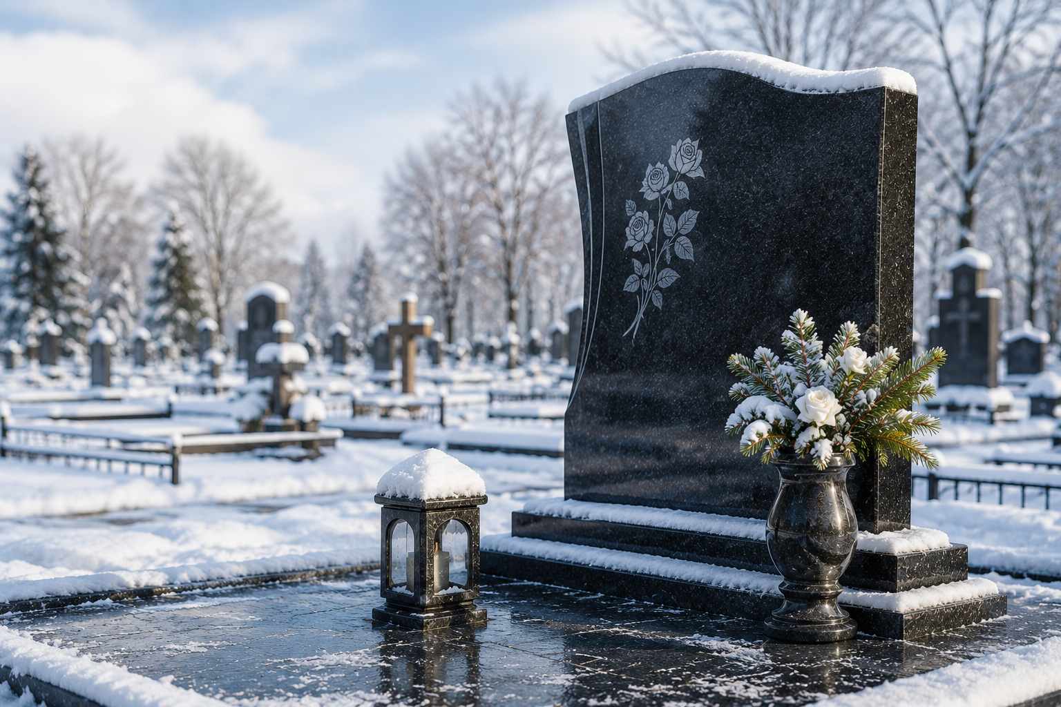 памятник зимой